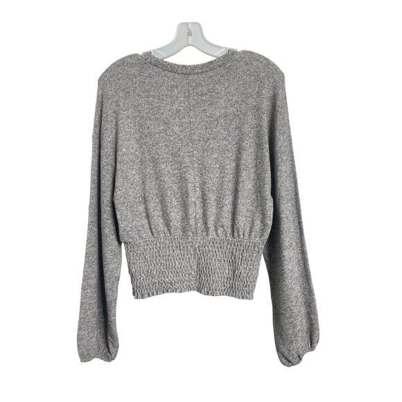 Zara Women's Medium M Med Gray Knit Sweater Long Sleeve Cropped Elastic Waist - Picture 2 of 15